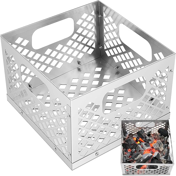 Pasimy 12 x 12 x 7.5'' Charcoal Fire Basket for Offset Smoker, Grill Accessories Stainless Steel Fire Basket for Smoker BBQ Grill Accessories