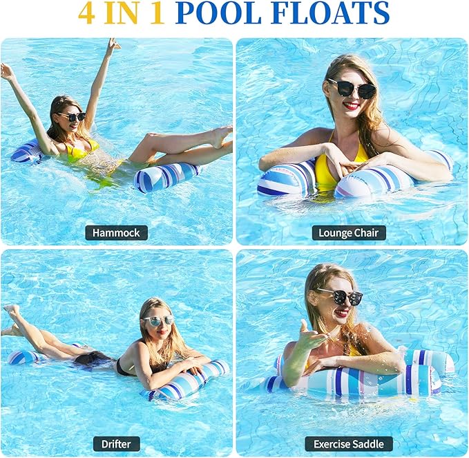 Pool Floats Adult - 2 Pack Inflatable Pool Floats Hammock, Multi-Purpose 4-in-1Pool Floats for Adults, Swimming Pool Water Hammock Lounge
