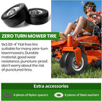 (4-Pack) 9x3.50-4” Flat Free Lawnmower Tire with 4" Centered Hub, 3/4" Bushings and Wheel Assemblies - PU Tire on Wheel and Adapter Kits