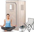 Smartmak Portable Home Steam Sauna, Full Size Personal Sauna Spa Box, Single Saunas Tent with Steamer, 4L 1500W Steam Generator 99 Min Timer, Remote Control, Upgraded Foldable Chair, Mat, Champagne