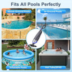 (2025 Upgraded) Cordless Pool Vacuum with Telescopic Pole, 60 Min Powerful Suction & Large Head, Rechargeable Handheld Cleaner for Above Ground Pools, Inground Pools, Hot Tubs, and Spa