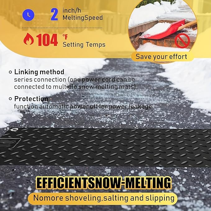 Heated Snow Melting Mats for walkways Stairs- Outdoor Heated Mats- Non-Slip Electric Heated Foot Mats for Winter Snow Removal- Heated Snow Melting Mat for Stairs garages Driveway (10in x 30in)