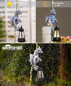 Nacome Dragon Outdoor Statues for Garden: Outside Hanging Climbing Sculptures with Lantern Decor for Yard Art Porch Balcony - Birthday Gifts for Grandma Mom Women