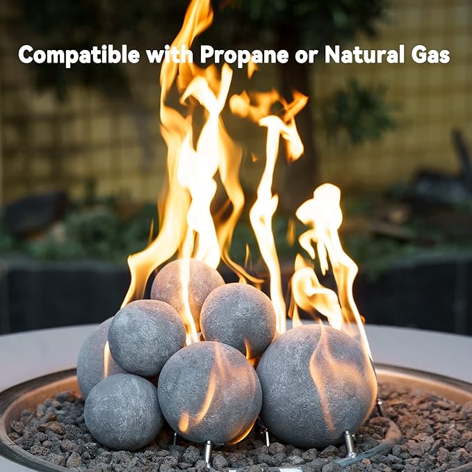 Skyflame Ceramic Fireplace Balls, Set of 12 Round Fire Stones Set for Indoor and Outdoor Fire Pits or Fireplaces Accessory, 4 Inch, Gray