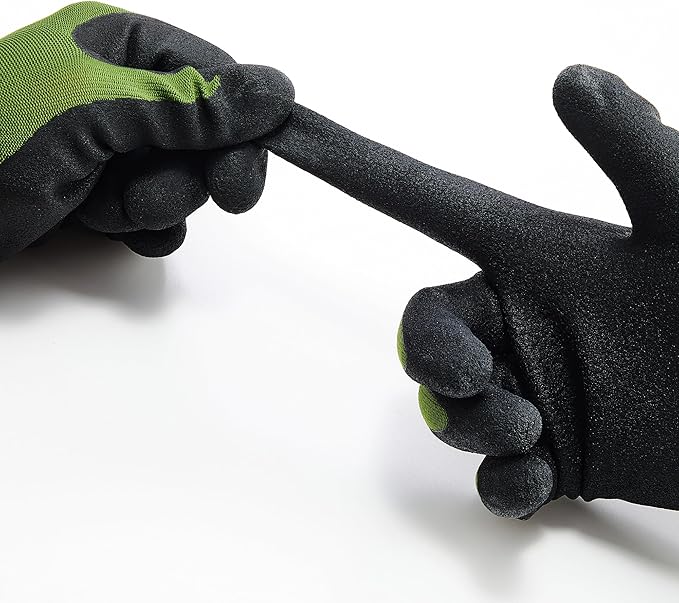 COOLJOB Gardening Gloves for Men, 2 Pairs Breathable Rubber Coated Garden Gloves for Weeding Landscaping, Outside Work Gloves for Lawn Yard, Men’s Large Size, Black & Green (2 Pack L)