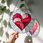 8'' Valentine Heart Suncatcher Ornament, Stained Glass Window Hanging, Suncatchers for Windows Hanging Ornaments, Valentine's Romantic Decor | Valentine's Day Gift, Gifts for Girlfriend, Wife