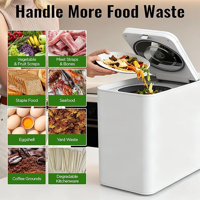3L Electric Composter for Kitchen, Smart Compost Bin, Odorless|Low Noise|Auto-Cleaning|Fast 4-6H Food Waste to Fertilizer Conversion for Outdoor Use