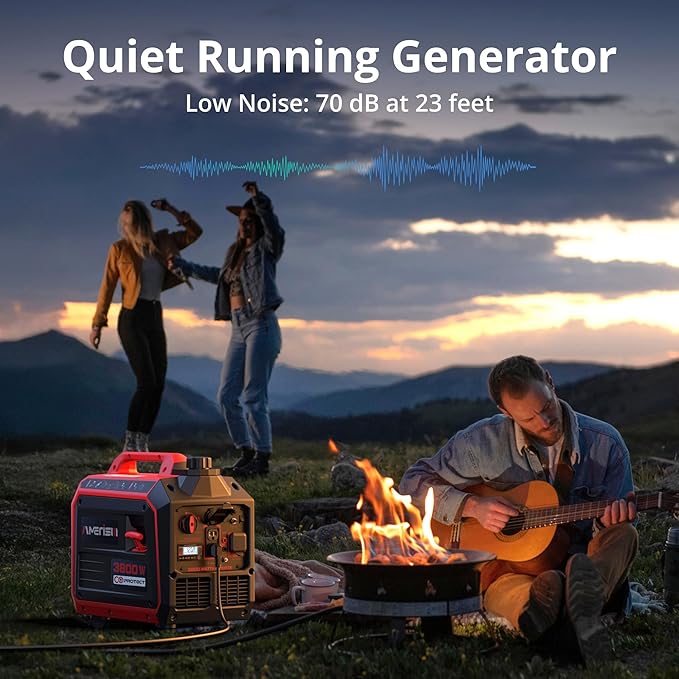 3800W Portable Inverter Generator with CO Sensor, Gas Powered, Digital Display, Super Quiet and Lightweight Generator for Camping, Home Emergency Use, Tailgating, RV Ready, EPA Compliant