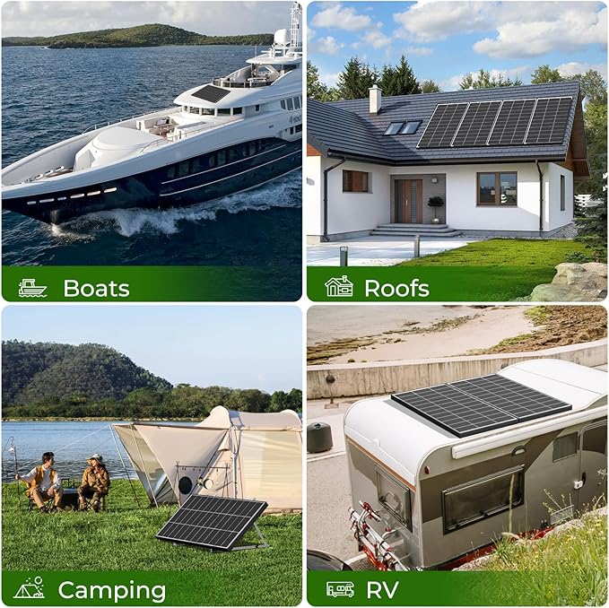 Bifacial 600 Watt Solar Panels 200 Watt Solar Panel 3 Pack 18BB Monocrystalline A+ Cell High-Efficiency Module PV Power Charger Homes Camping RV Battery Boat Caravan Other Off-Grid Applications