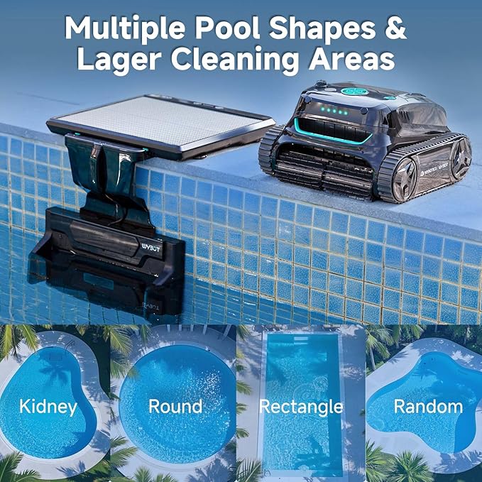 (2025 Upgrade) WYBOT S2 Solar Robotic Pool Cleaner, Dual Charging Modes, Auto-Return Charging, Enhanced Scheduled & Area Cleaning, 3D Adsorption System, App Support, In-Ground Pools up to 3,229 Sq.Ft