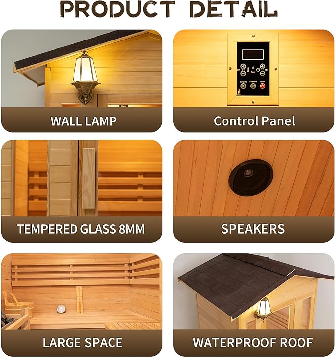 1-2 Person Outdoor Wooden Sauna Room,Canadian Cedar 220V 6KW Electric Stove Backyard Steam Sauna Kit with Light (White)