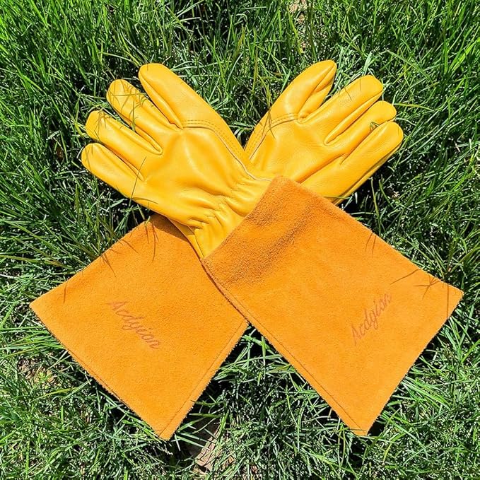 Acdyion Gardening Gloves for Women/Men Rose Pruning Thorn & Cut Proof Long Forearm Protection Gauntlet, Resistant Thick Cowhide Leather Work Garden Gloves