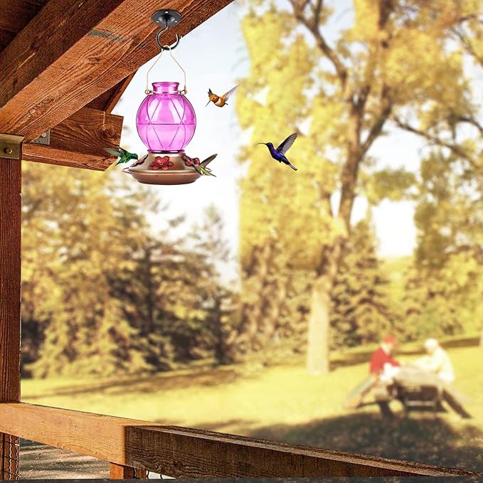 BOLITE Hummingbird Feeder, Glass Hummingbird Feeder for Outdoors, Netted Texture Ball Shape Bottle, 20 Ounces, Lavender, Birthday Gifts for Women Men, Gifts for Mom Dad