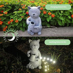 Solar Cat Outdoor Statue and Figurine Lights, Loving Cat for Patio, Balcony, Yard, Lawn-Unique Housewarming Gift for Mom Grandma