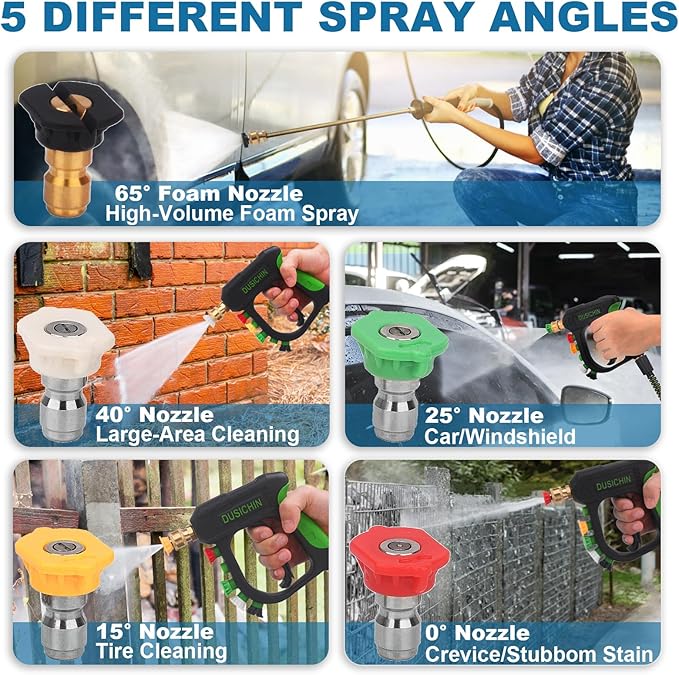 DUSICHIN DUS-007 Snow Foam Lance Foam Cannon Adjustable Jet Wash Quick Release 5 Pressure Washer Nozzles for Car Detailing Pressure Washer Black