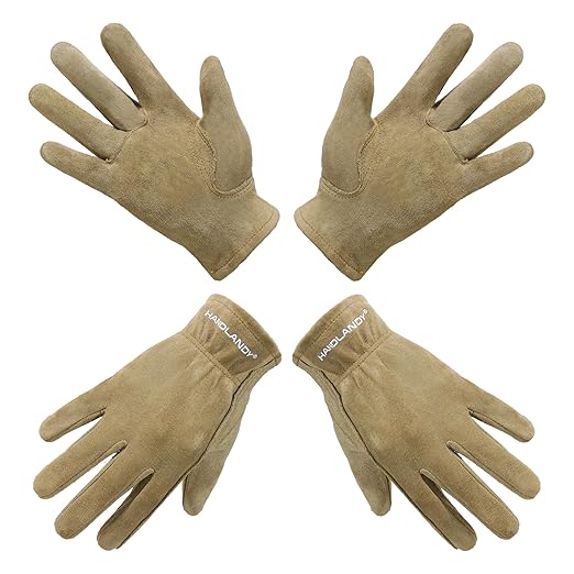 HANDLANDY Kids Genuine Leather Work Gloves for ages 3-11, Children Gardening Gloves for Boys, Girls (Large (age8-11), 2 pairs)