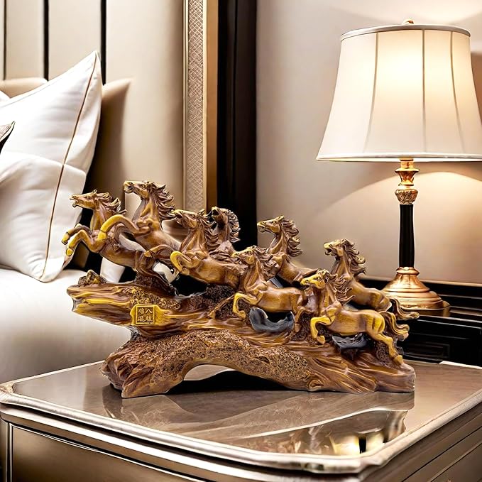 13.7 Inch Chinese Feng Shui Running Horses Statue Sculpture Frgurines Good Lucky Gift for FengShui Lover Desktop Display Decorative Decoration