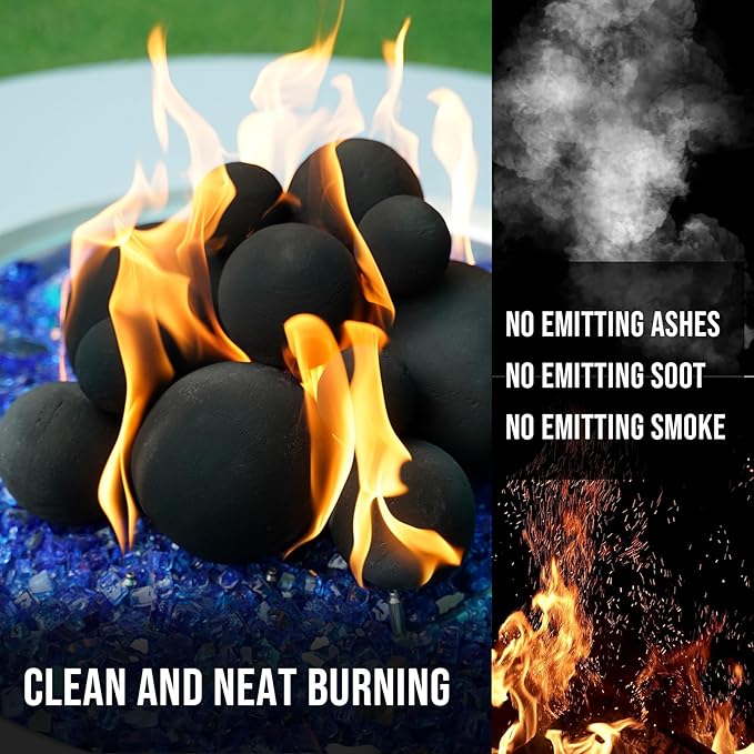 Skyflame 12PCS Ceramic Fireplace Balls, Mixed of 4 Sizes Fire Pit Balls Set for Indoor and Outdoor Fire Tables or Fireplaces Accessory, Black