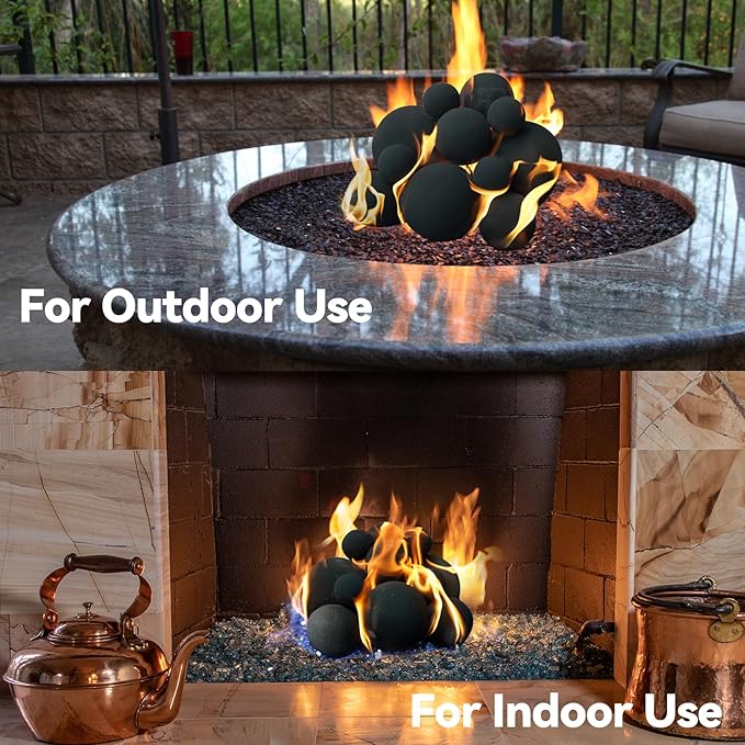 Skyflame 12PCS Ceramic Fireplace Balls, Mixed of 4 Sizes Fire Pit Balls Set for Indoor and Outdoor Fire Tables or Fireplaces Accessory, Black