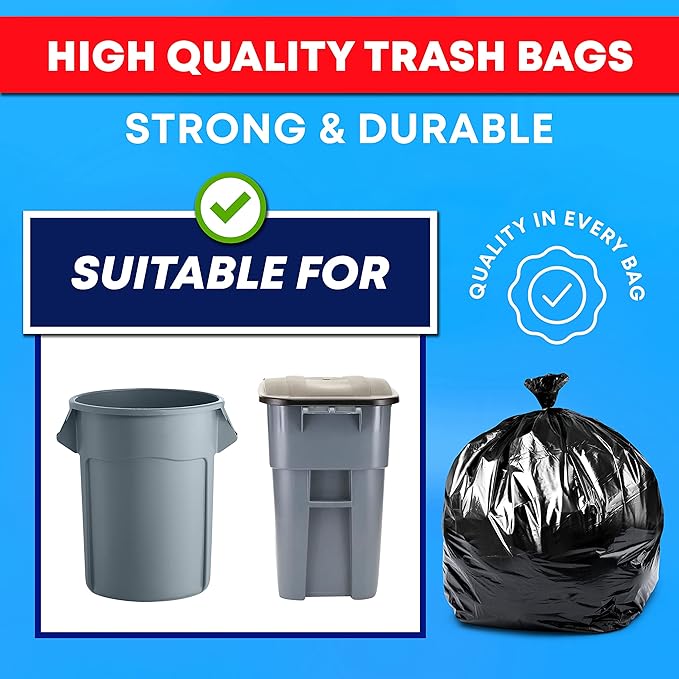 Tasker 55-60 Gallon Trash Bags Heavy Duty | Mega ValuePack 150 Bags | Large Black Garbage Bags | for Office, Commercial, Outdoor, Lawn, and Leaf
