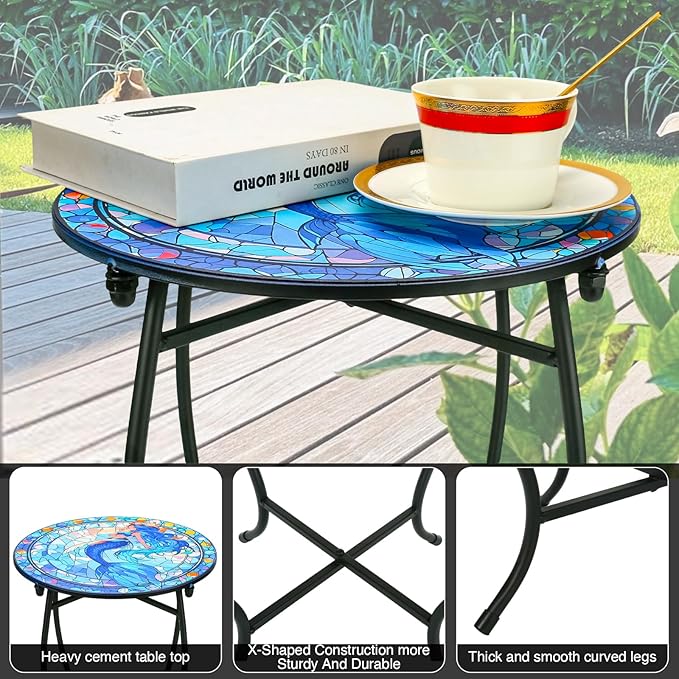 Patio Side Table, 14 Inch Weather Resistant Metal Side Table, Side Table for Patio Yard Porch Balcony Garden Bedside Plant Stand Indoor Outdoor, Small Round Outdoor End Table