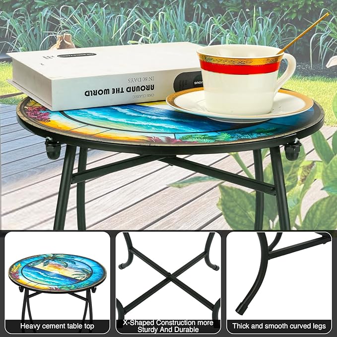 Patio Side Table, 14 Inch Weather Resistant Metal Side Table，Side Table for Patio Yard Porch Balcony Garden Bedside Plant Stand Indoor Outdoor ，Small Round Outdoor End Table