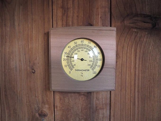 HSE Cedar Sauna Thermometer - Mechanical Thermometer with Minimalist Design and Glass Dials