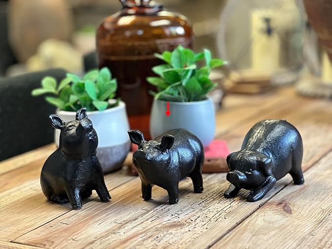 NACH Cast Iron Pig Statue, Standing Black Door Stopper, Rustic Paperweight