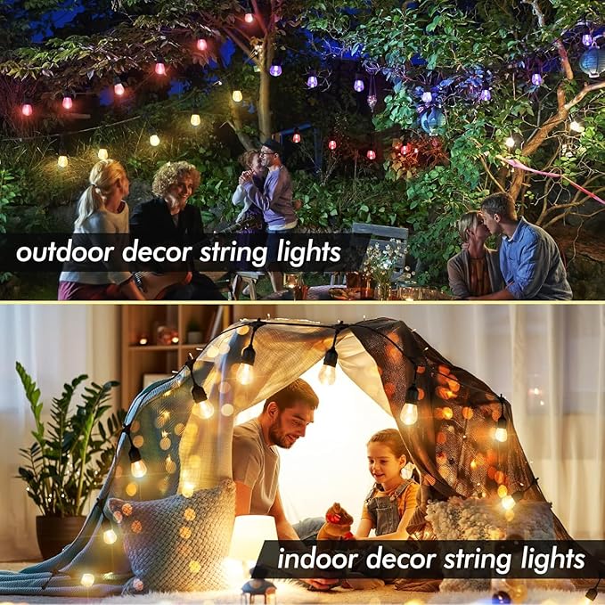 Auroraworld 24FT RGB Outdoor String Lights, Dimmable Color Changing Waterproof LED Patio Lights with Remote, 12 Shatterproof Bulbs for Garden Party Decor