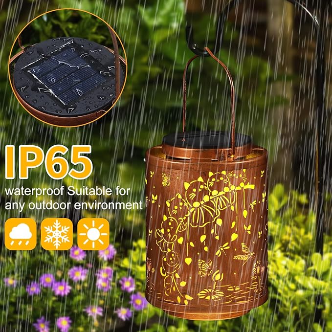 Solar Lanterns Garden Decor Birthday Gifts for Women Mon Grandma Metal Hanging Solar Lights Waterproof Outdoor Decoration for Outside LED Lanterns for Yard Patio Lawn (Cat)
