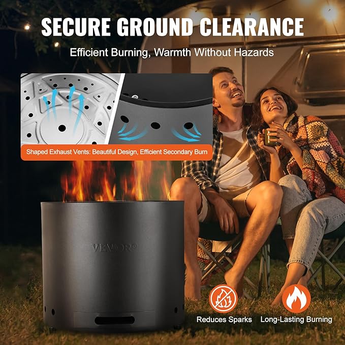 VEVOR 15 inch Smokeless Fire Pit Stove Bonfire, Wood Burning Fireplaces with Removable Ash Pan, SUS430 Stainless Steel Inner Portable Outdoor Firepit, Ideal for Outdoor Patio Camping High 12.6 inch