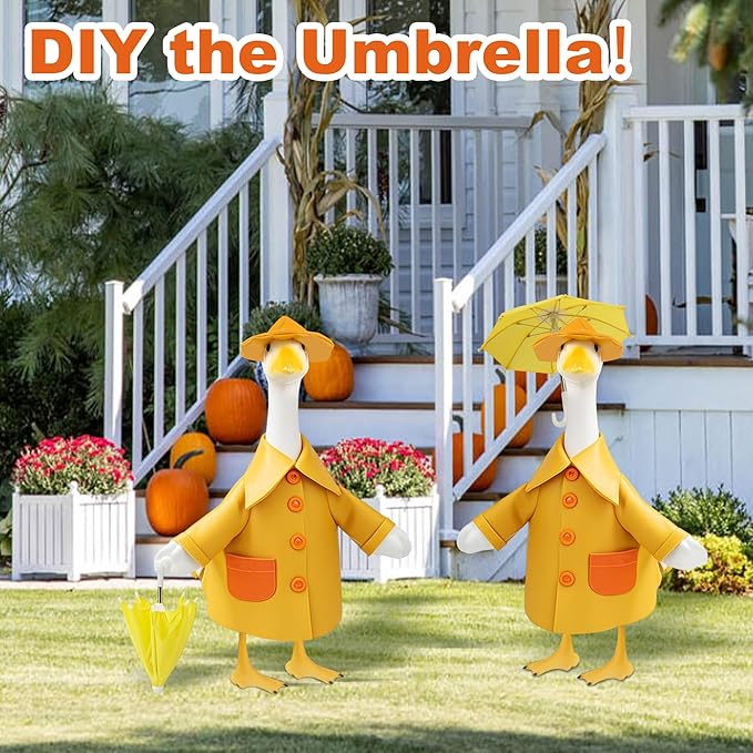 Raincoat Porch Goose Outfit for Large 23" High Cement or Plastic Goose Statue, Spring Yard Goose Cloths with Yellow Umbrella Decor for Outdoor Lawn Gaden Patio
