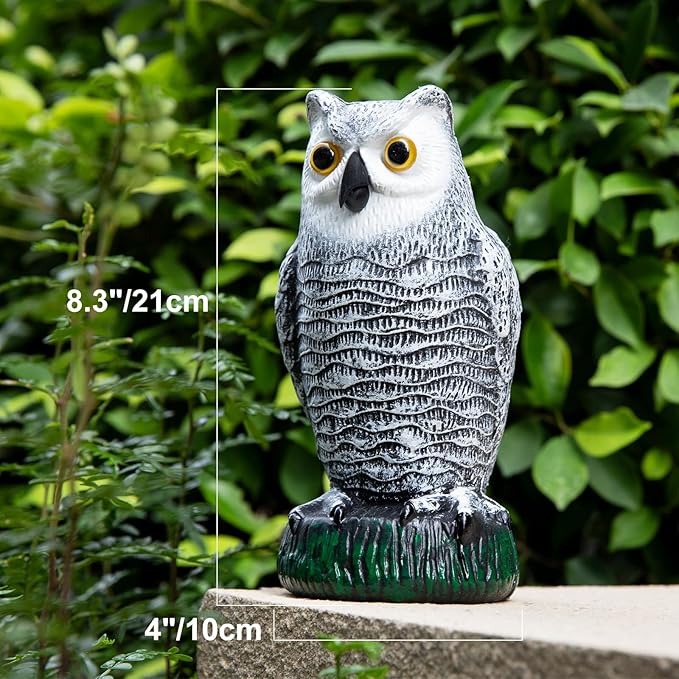OFFO Bird Scare Devices Plastic Owl Scarecrow for Halloween Decorations Outdoor Garden, Yard, Pool Decoration, 8.3 in Height, Snow Owl