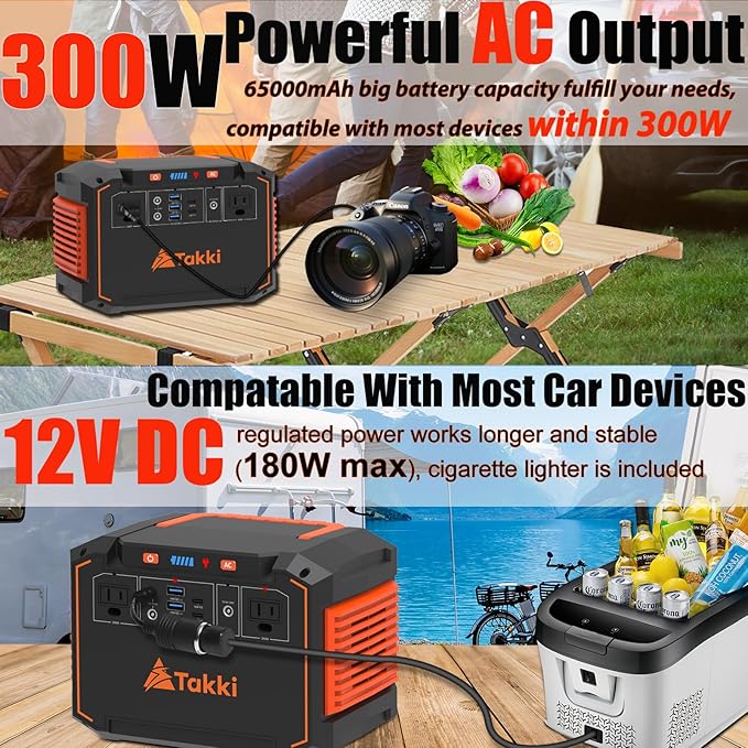Takki 300W Portable Solar Generator 240Wh Portable Power Station with 40W Foldable Solar Panel, Power Bank with 110V AC Outlet USB DC for Emergency CPAP Outdoor Camping Home Use Blackout