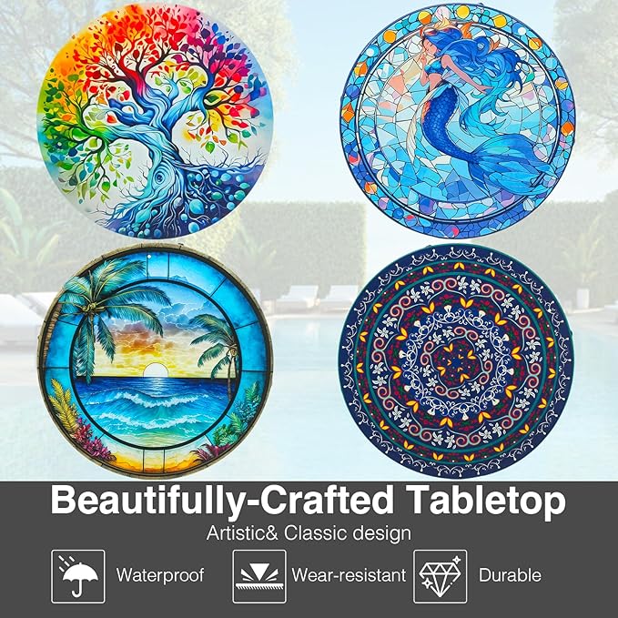 Outdoor Side Tables, 14" Round Patio Side Table, Plant Stand for Indoor Outdoor, Weather Resistant Metal End Table Side Table for Patio Yard Porch Balcony Garden Bedside