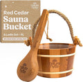 Red Cedar Sauna Bucket and Ladle Set 4L (1 Gallon) - Natural Rope Handle - Premium Red Cedar Wood - Natural Aroma - Elegant Gift-Ready Packaging