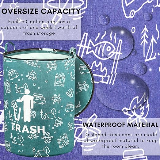 1 Pcs 30 Gallon Collapsible Trash Can Portable Waterproof Reusable with Zippered Lid for RV's, Camping, Recycling, Yard Waste, Leaf Bag, Children Toy Bin (Trash)