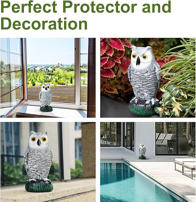 OFFO Bird Scare Devices Plastic Owl Scarecrow for Halloween Decorations Outdoor Garden, Yard, Pool Decoration, 8.3 in Height, Snow Owl