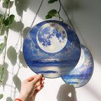 8'' Full Moon Over Ocean Sun Catcher Ornament, Stained Glass Window Hanging, Suncatchers for Windows Hanging Ornaments, Window Decor | Ideal Gift, Mother's Day, Christmas, Birthday Gifts