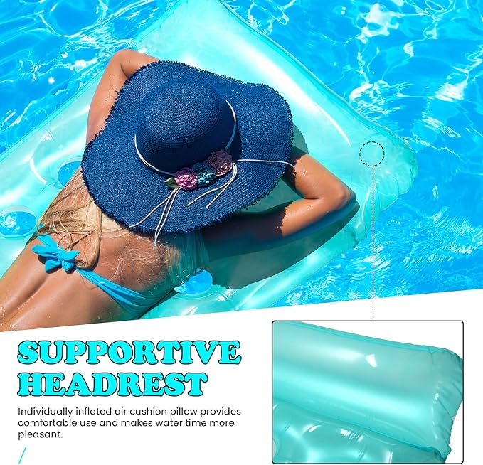Inflatable Pool Floats Raft, One Inflatable Pool Float with Headrest for Adults - Cooling Pool Floats Lounger Floats Raft Floating Chair, Water Floaty for Swimming Pool Lake