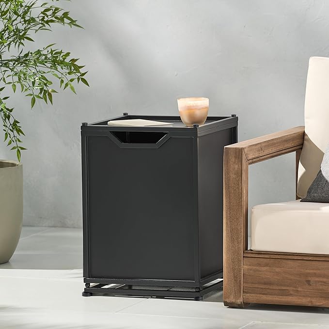 Propane Tank Cover Table for Fire Pits, 20 LB Iron Propane Tank Holder with Side Handles, Outdoor Tank Storage Side Table for Patio, Gas Griddle, Matte Black