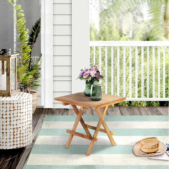 Outdoor Side Table,Patio End Table, Small Round Side Table, for Balcony Porch Poolside(Square Table Centre Folding)