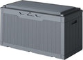 110 Gallon Deck Box Outdoor Indoor Waterproof Storage Box for Patio Furniture, Pool Accessories, Garden Tools, and Cushion Storage, Gray