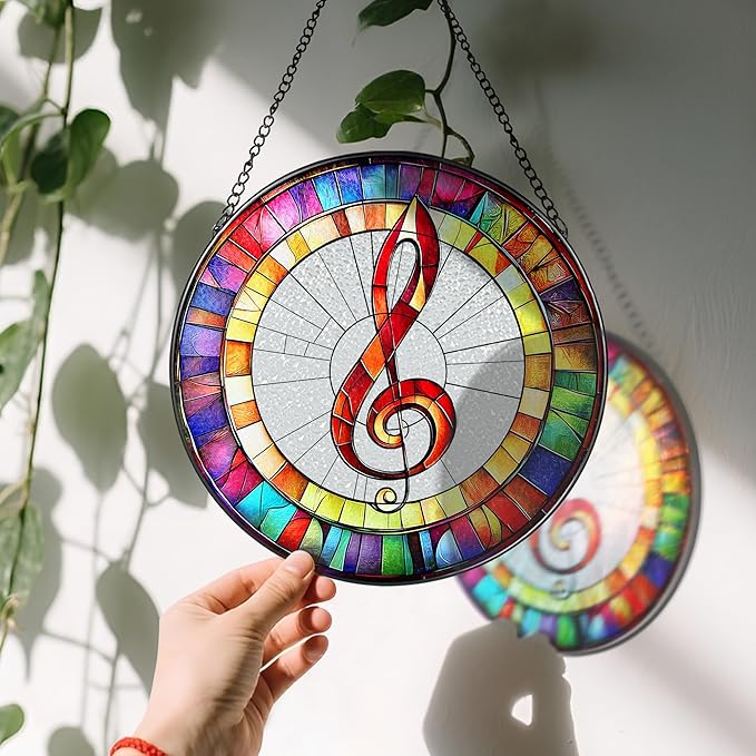 8'' Musical Suncatcher Ornament, Stained Glass Window Hanging, Suncatchers for Windows Hanging Ornaments | Music Teacher Gift, Music Lover Gift, Piano Teacher Gifts, Musician Gifts