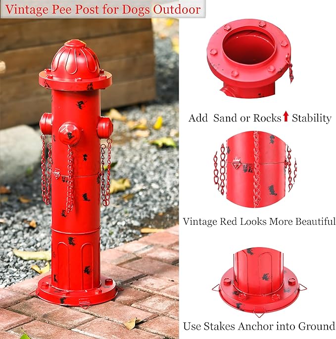 24" H Metal Fire Hydrant for Dogs to Pee On, Vintage Mid & Large Dog Fire Hydrant Pee Post for Outdoor Decor