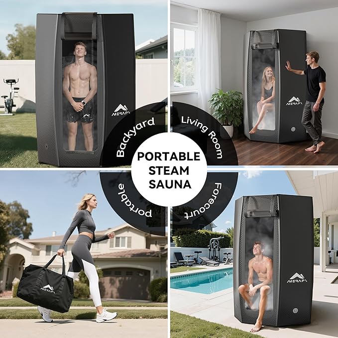 Merapi Premium Portable Inflatable Sauna - Professional Brushed PVC (44.97lbs), Sets Up in 3 Mins, More Portable Than Wood Saunas/More Durable Than Oxford Fabric, for Home SPA/Gym/Travel