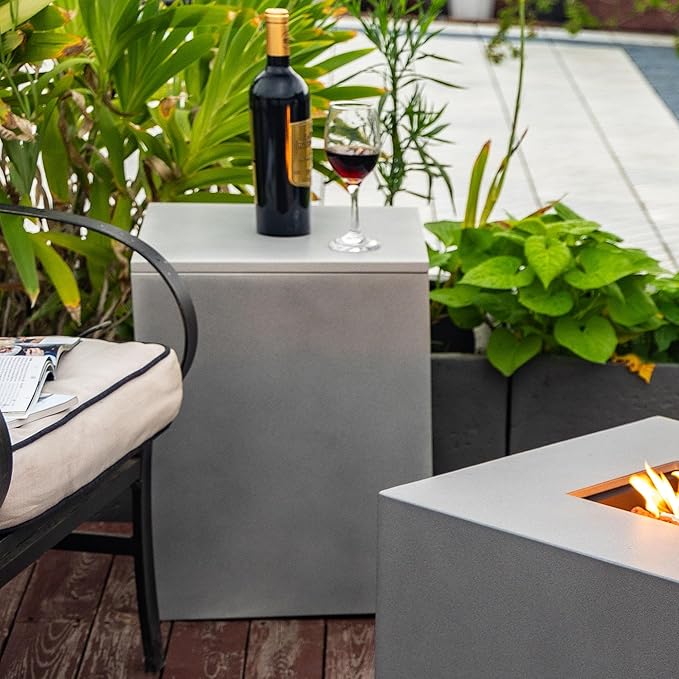 Propane Tank Cover Table for Fire Pits, 20 LB Metal Propane Tank Holder with Side Handles, Outdoor Tank Storage Side Table for Patio, Gas Griddle, Gray