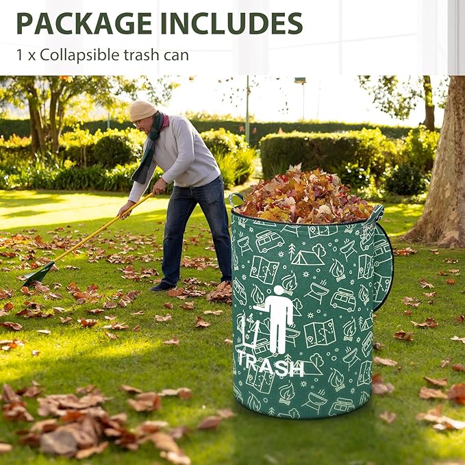 1 Pack Collapsible Trash Can Camping with Zippered Lid Foldable Storage Bin Portable Garbage Can for Outdoor Camping RV's Yard Waste (Trash Style)