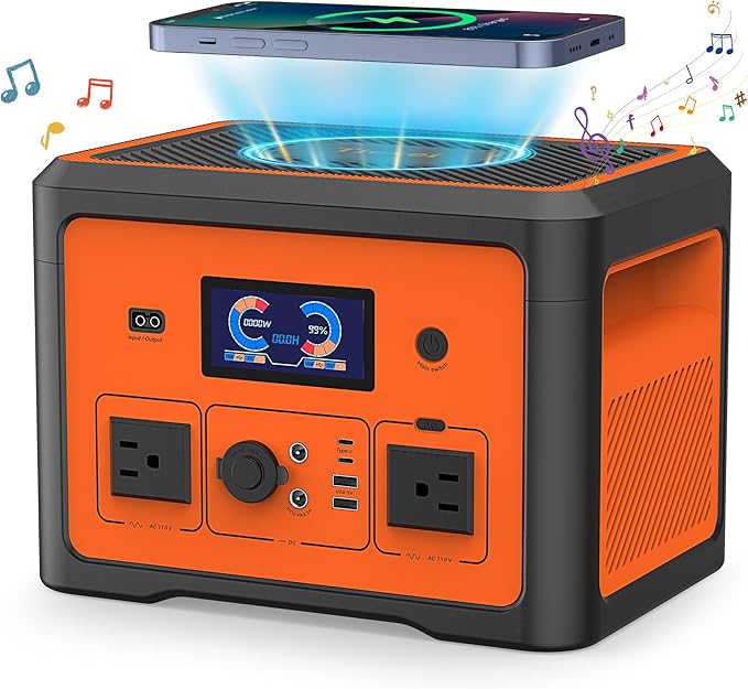 Portable Power Station 665.6Wh, Peak 1800W Solar Generator with UPS Battery Backup & Surge Protector, Portable Generator for Home Use, Camping, RV, CPAP, 10 Outlets with Bluetooth Speaker & LED Lights