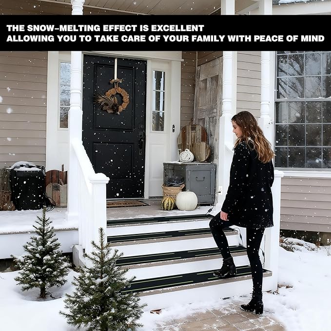 Heated Snow Melting Mats,Winter Stairs Outdoor Slip Non-Slip Rubber Heated Mats Outdoor with Reflective Strip for Driveway Walkway Decks and Sidewalks Connection,10x30in(3PCS)